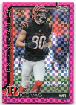 Andrei Iosivas 2025 Topps Chrome Pink X-Fractor Cincinnati Bengals