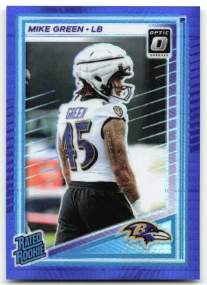 Mike Green Rookie 2025 Donruss Optic Blue Hyper Baltimore Ravens