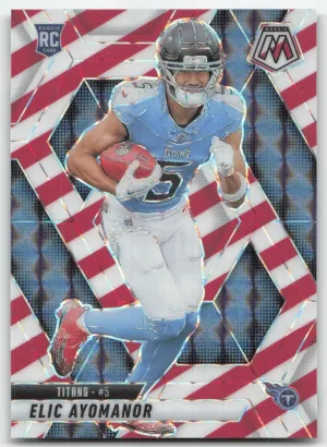 Elic Ayomanor Rookie 2025 Panini Mosaic Mosaic Red and White Stripe
