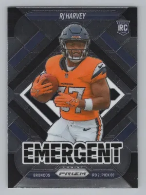 RJ Harvey RC 2025 Panini Prizm Emergent Broncos