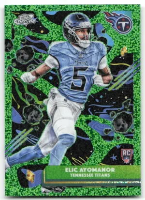 Elic Ayomanor RC 2025 Topps Chrome Cosmic Green Space Dust Refractor #/75 Titans