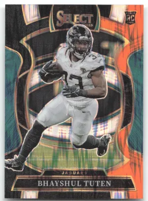 Bhayshul Tuten Rookie 2025 Panini Select Black and Orange Prizm Shock