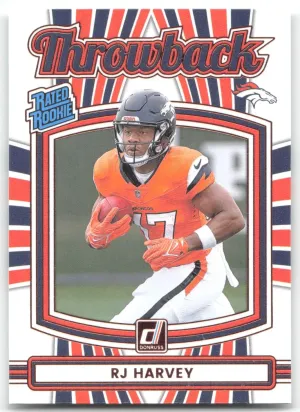 RJ Harvey 2025 Donruss Rated Rookies Throwback Denver Broncos