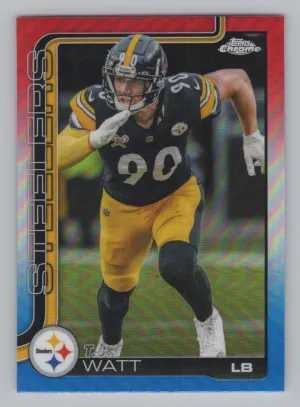 T.J. Watt 2025 Topps Chrome Red White and Blue Refractor Pittsburgh Steelers
