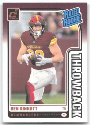 Ben Sinnott 2024 Donruss Rated Rookies Throwback Washington Commanders