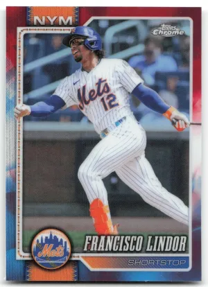 Francisco Lindor 2026 Topps Chrome Red White and Blue Refractors New York Mets