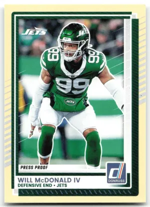 Will McDonald IV 2025 Donruss Press Proofs Yellow New York Jets