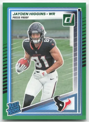 Jayden Higgins Rookie 2025 Donruss Press Proofs Green Houston Texans