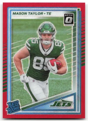 Mason Taylor Rookie 2025 Donruss Optic Rated Rookies Preview Red Wave Jets