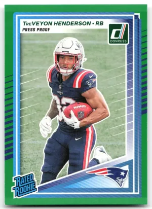 TreVeyon Henderson Rookie 2025 Donruss Press Proofs Green New England Patriots