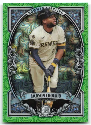 Jackson Chourio 2026 Bowman Sterling Mojo Green Refractors #/99 Brewers