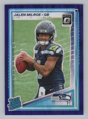 Jalen Milroe Rookie 2025 Donruss Optic Purple Shock Seattle Seahawks