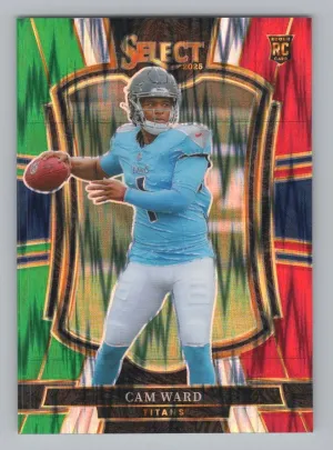 Cam Ward RC 2025 Panini Select Green and Red Prizm Shock Titans