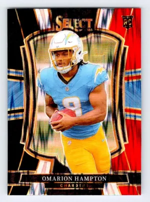 Omarion Hampton Rookie 2025 Panini Select Black and Red Prizm Shock Chargers