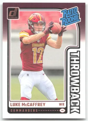 Luke McCaffrey 2024 Donruss Rated Rookies Throwback Washington Commanders