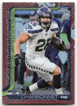 Zach Charbonnet 2025 Topps Chrome Football Leather Refractor Seattle Seahawks