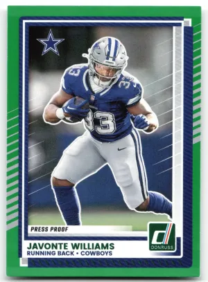 Javonte Williams 2025 Donruss Press Proofs Green Cowboys