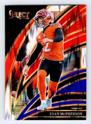 Evan McPherson 2025 Panini Select Red and Blue Prizm Shock Cincinnati Bengals