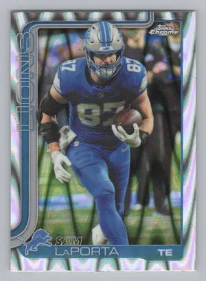 Sam LaPorta 2025 Topps Chrome Ray Wave Refractor Detroit Lions