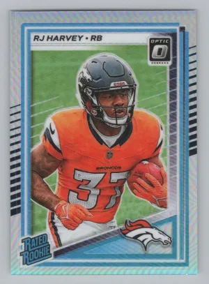 RJ Harvey RC 2025 Donruss Optic Holo Broncos