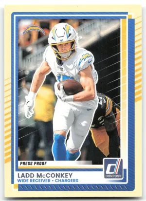 Ladd McConkey 2025 Donruss Press Proofs Yellow Los Angeles Chargers