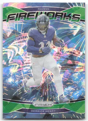 Derrick Henry 2024 Panini Prizm Fireworks Green Ice Prizm Baltimore Ravens