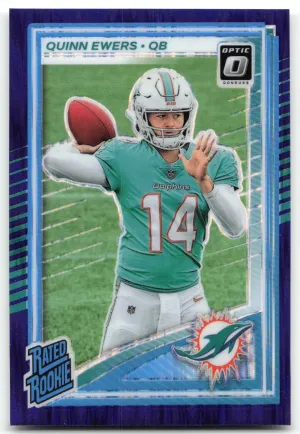 Quinn Ewers Rookie 2025 Donruss Optic Purple Shock Miami Dolphins