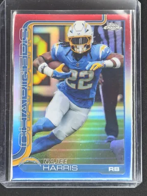 Najee Harris 2025 Topps Chrome Red White and Blue Refractor Los Angeles Chargers