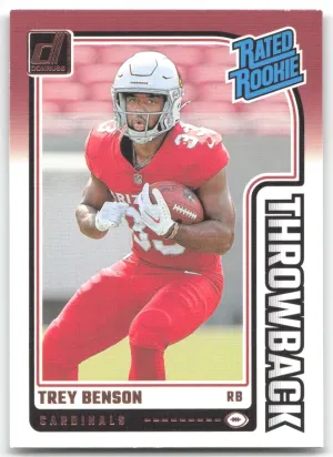 Trey Benson 2024 Donruss Rated Rookies Throwback Arizona Cardinals