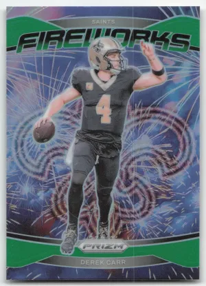 Derek Carr 2024 Panini Prizm Fireworks Green Prizm New Orleans Saints