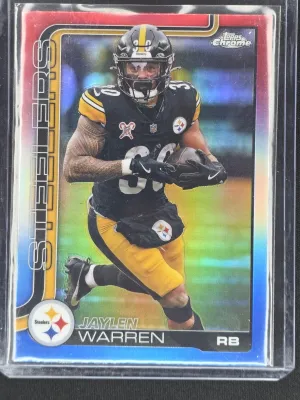 Jaylen Warren 2025 Topps Chrome Red White and Blue Refractor Pittsburgh Steelers