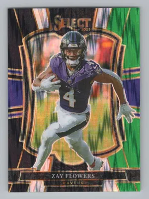 Zay Flowers 2025 Panini Select Black and Green Prizm Shock Baltimore Ravens
