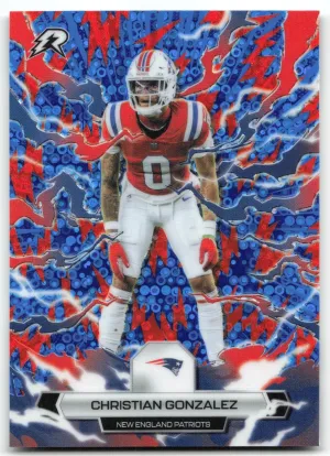 Christian Gonzalez 2025 Topps Resurgence Blue & Orange Spark Refractor Patriots