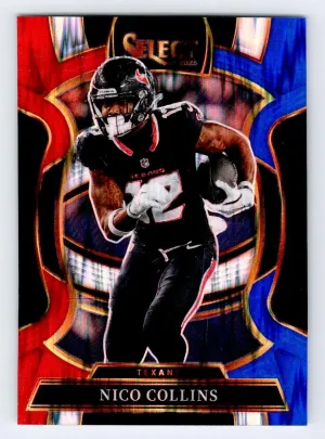 Nico Collins 2025 Panini Select Red and Blue Prizm Shock Houston Texans