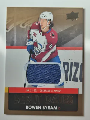 2021-22 Upper Deck Series 1 Bowen Byram Debut Dates Rookie Relic #DD-13