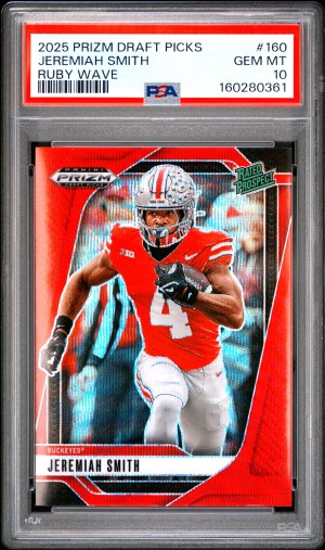 2025 Panini Prizm Draft Picks Jeremiah Smith Ruby Wave PSA 10