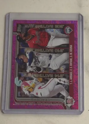 2025 Topps Series 1 NL Batting Average Leaders Arraez Ohtani Ozuna #347 Pink Foil front