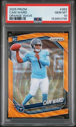 2025 Panini Prizm #352 Cam Ward Orange Wave /65 PSA 10