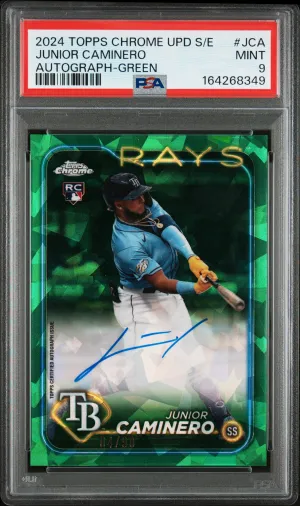 2024 Topps Chrome Sapphire Update Series Chrome Sapphire Autographs Junior Caminero Autograph-Green PSA 9
