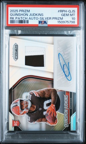 2025 Panini Prizm Rookie Patch Autographs Quinshon Judkins Silver Prizm PSA 10 /99 RPA