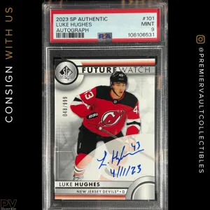 2023-24 SP Authentic Luke Hughes Future Watch Auto Rookie /999 PSA 9 Inscribed