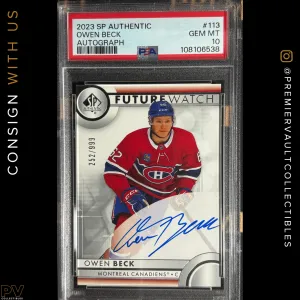 2023-24 Upper Deck SP Authentic Owen Beck Future Watch Auto Rookie /999 PSA 10