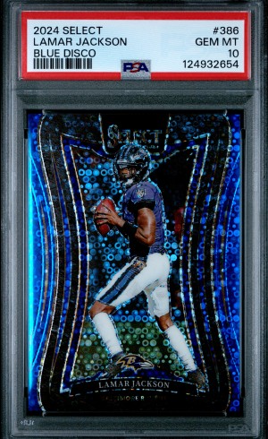 2024 Panini Select Lamar Jackson Blue Disco PSA 10 /25