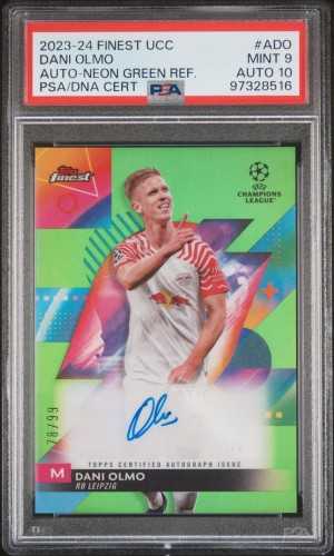 2023-24 Topps Finest Uefa Club Competitions Autographs Dani Olmo Auto-Neon Green Ref. PSA 9