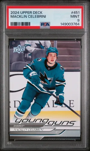 Macklin Celebrini 2024 Upper Deck Series 2 Young Guns #451 PSA 9
