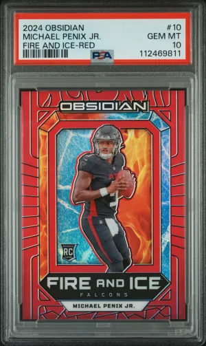 2024 Panini Obsidian Fire And Ice Michael Penix Jr. Fire And Ice-Red