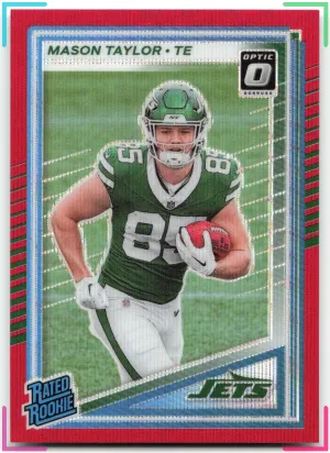 Mason Taylor Rookie 2025 Donruss Optic Rated Rookies Preview Red Wave Jets