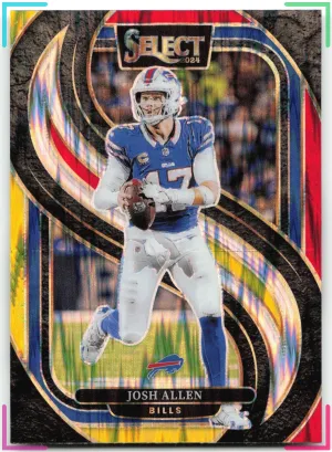 Josh Allen 2024 Panini Select Red & Yellow Prizm Shock Bills