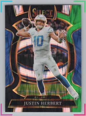 Justin Herbert 2025 Panini Select Black and Green Prizm Shock Chargers