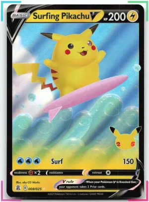 Surfing Pikachu V #008/025 Ultra Rare, Holo | Celebrations | 2021